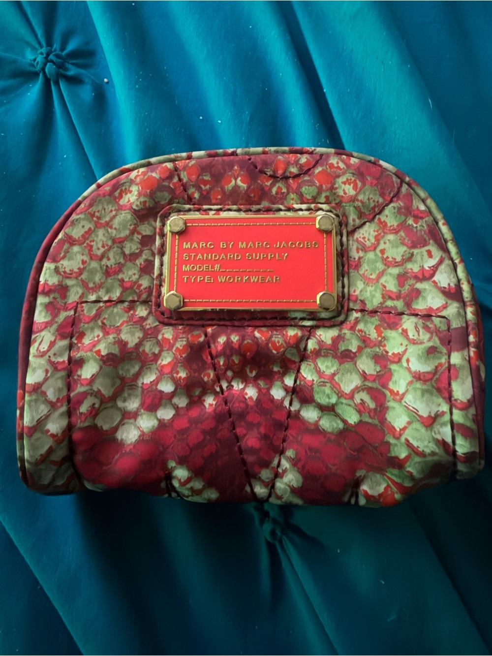 Marc by Marc Jacobs Red and Green Quilted Pattern Cosmetic Pouch